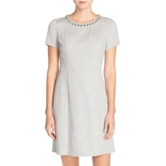 Eliza J Short Sleeve Jersey Knit Embellished Dress in Gray Size 8 - Picture 2 of 8